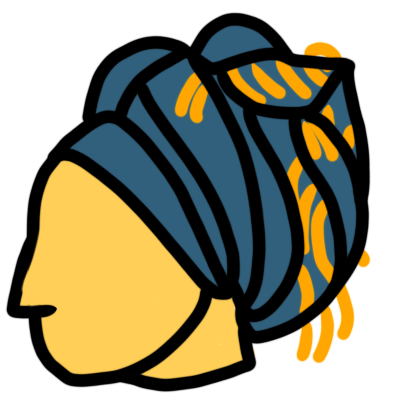 an emoji yellow face in profile, wearing a dark blue mitpachat with golden tassels wrapped up at the top of the head